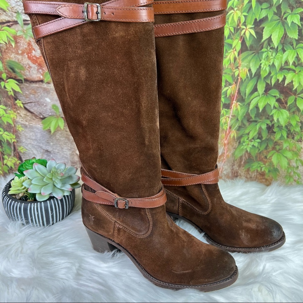 FRYE Oiled Brown Leather Classic Jane Heritage Strappy Boots, 6.5B - Picture 7 of 14